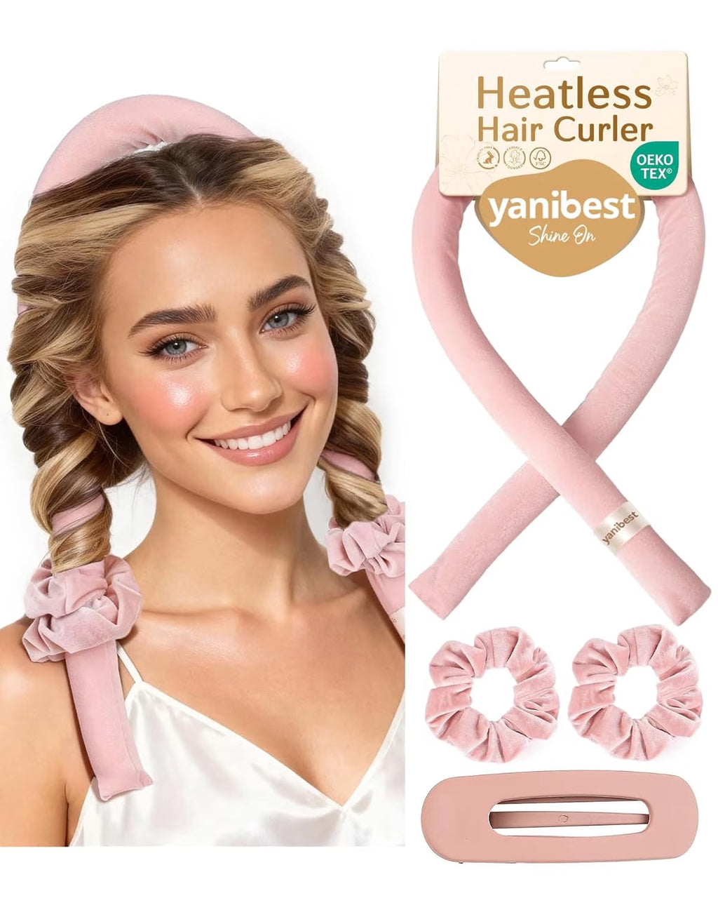 Heatless Hair Curler, Overnight Curl Headband for Natural Wavy Curls,Include Hair Clip Scrunchies for Styling