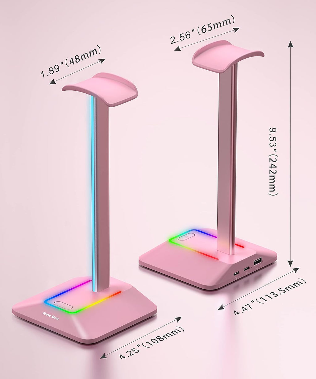 RGB Headphone Stand Gaming Headset Holder USB Charger Desktop Pink