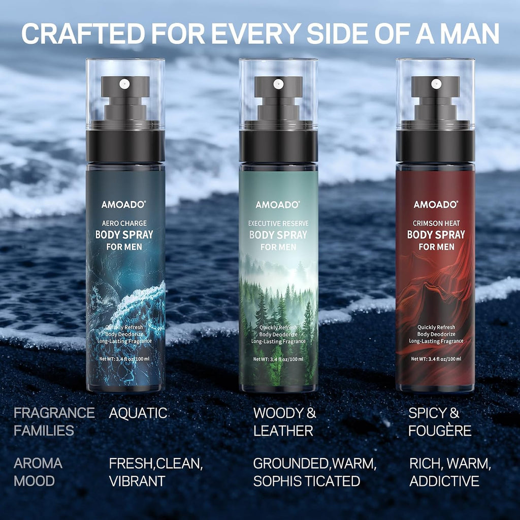 Men’S Body Spray Set – Body Spray for Men,Deodorizing Body Mist Refreshing Spray, Aluminum-Free Cologne for Him, Oriental & Woody Scents,Each 3.4 Fl Oz