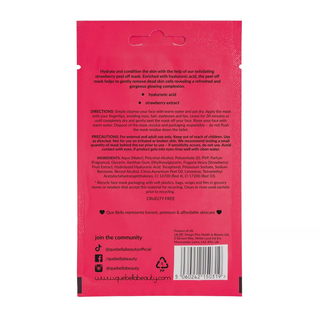 Que Bella Exfoliating Strawberry Peel off Mask - 0.35Oz