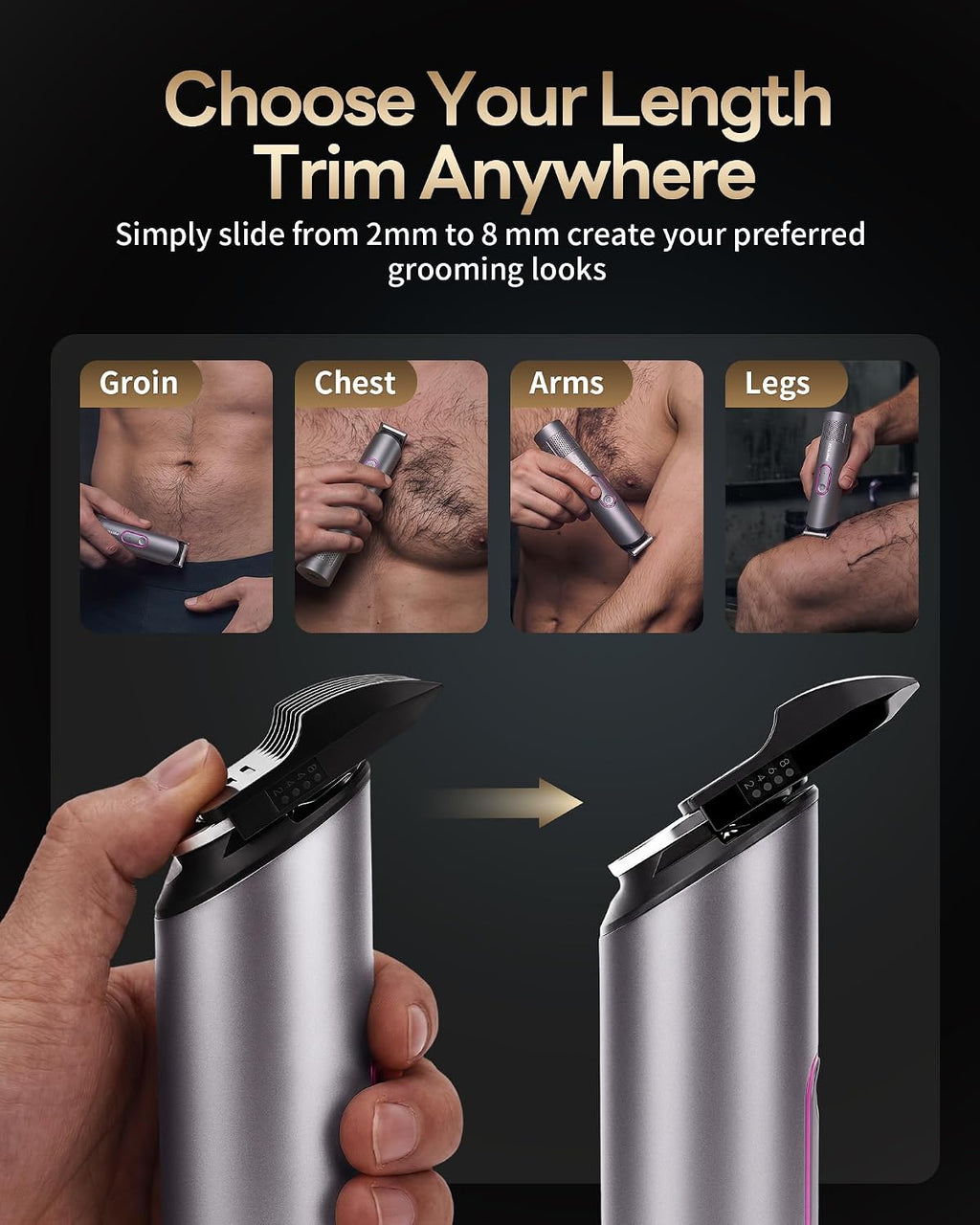 Manscape Body Hair Trimmer for Men, Waterproof Nick-Free Pubic Hair Trimmer