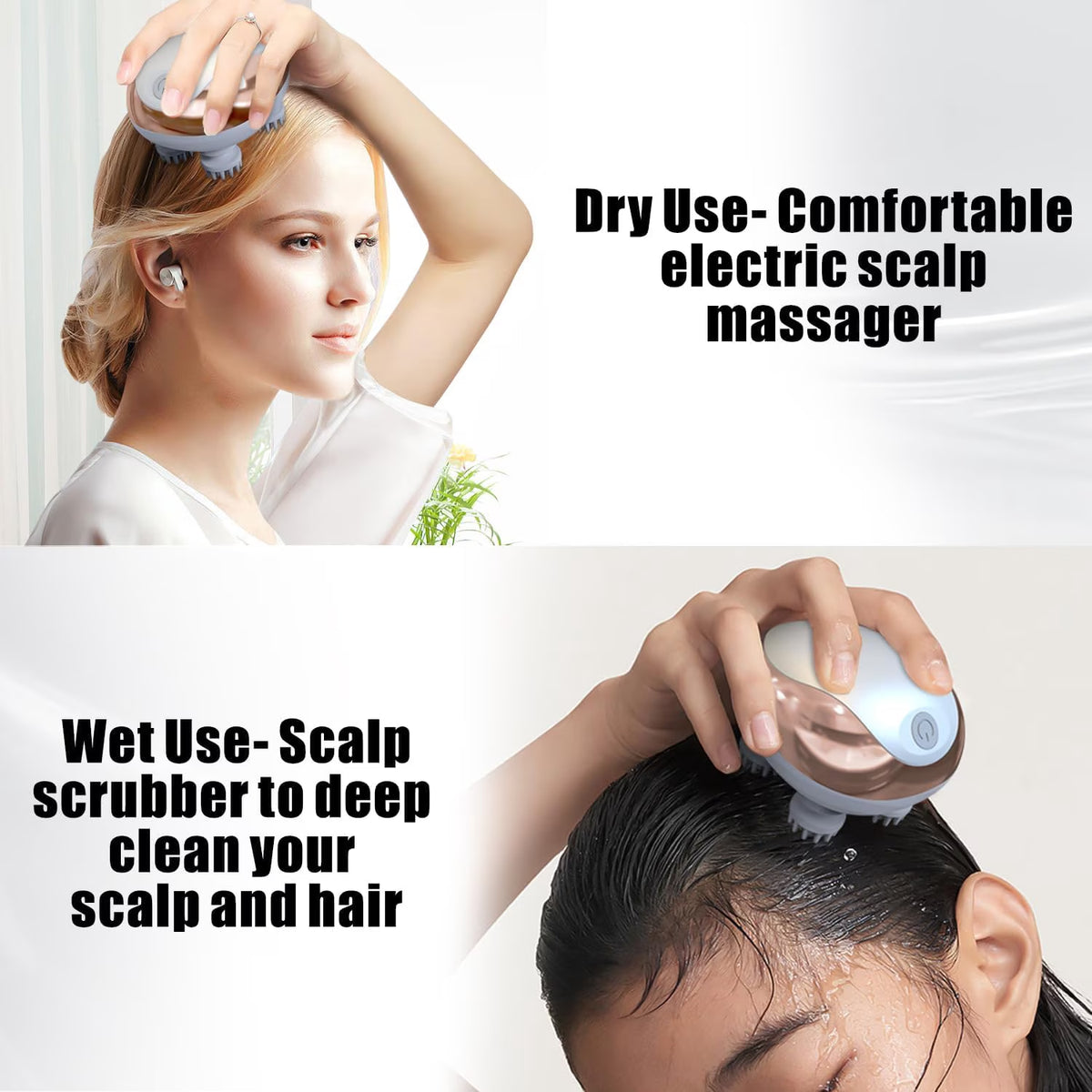 Electric Scalp Massager, Head Massager for Hair Growth and Stress Relax, Handheld Portable Scalp Brush and Scrubber, Head Scratcher with 96 Kneading Nodes, Dog and Cat Massager(White)