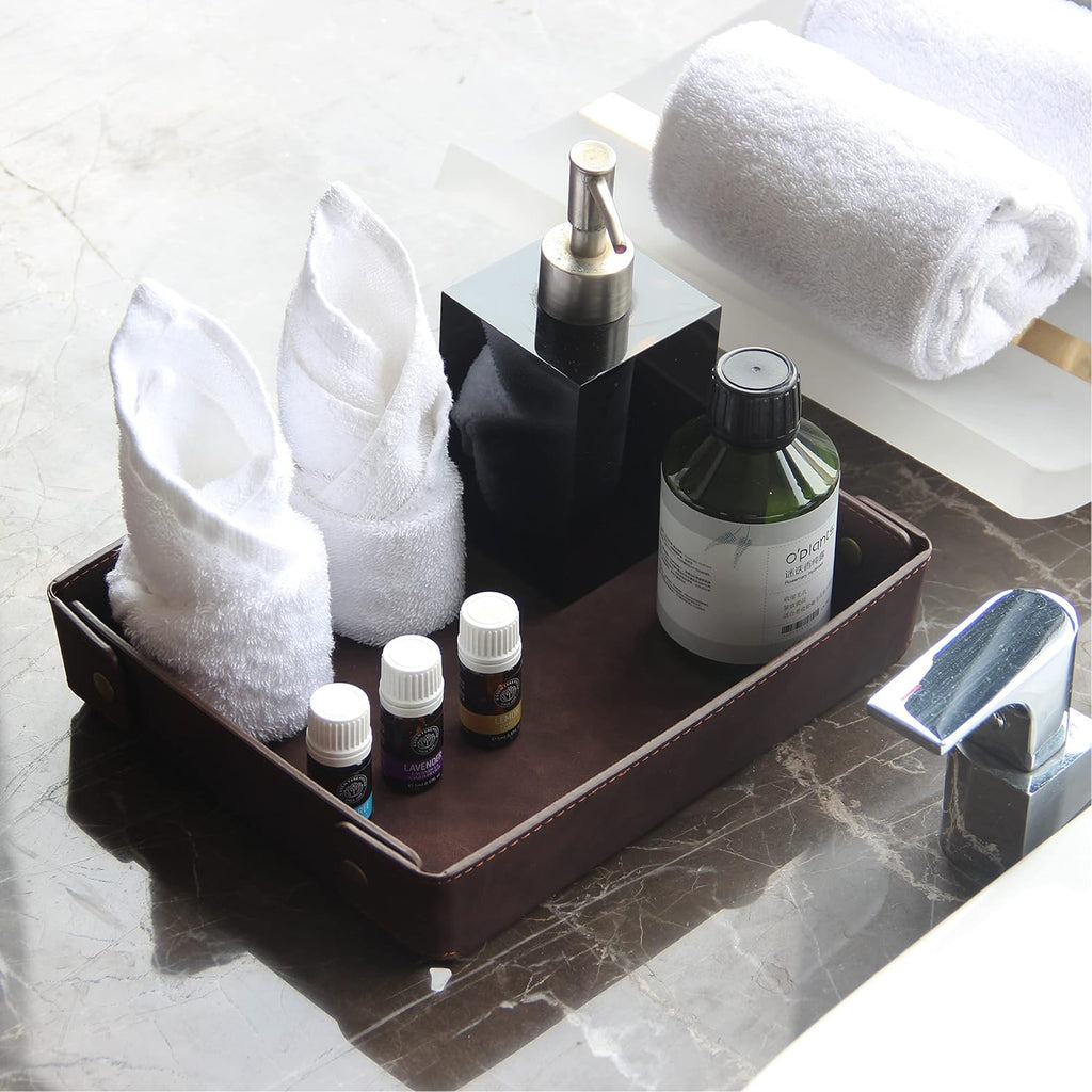 Faux Leather Valet Tray Organizer for Men - Catch-All Tray for Entryway Table Key, Wallet, Watch, Coin Change, Phone, Dresser EDC Dump Jewelry, Bedside Nightstand Desk-Top Catchall