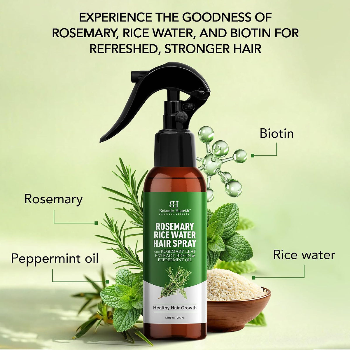Rosemary and Rice Water Spray for Hair Growth - 6.8 Fl Oz