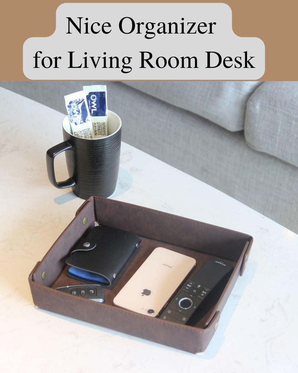 Faux Leather Valet Tray Organizer for Men - Catch-All Tray for Entryway Table Key, Wallet, Watch, Coin Change, Phone, Dresser EDC Dump Jewelry, Bedside Nightstand Desk-Top Catchall