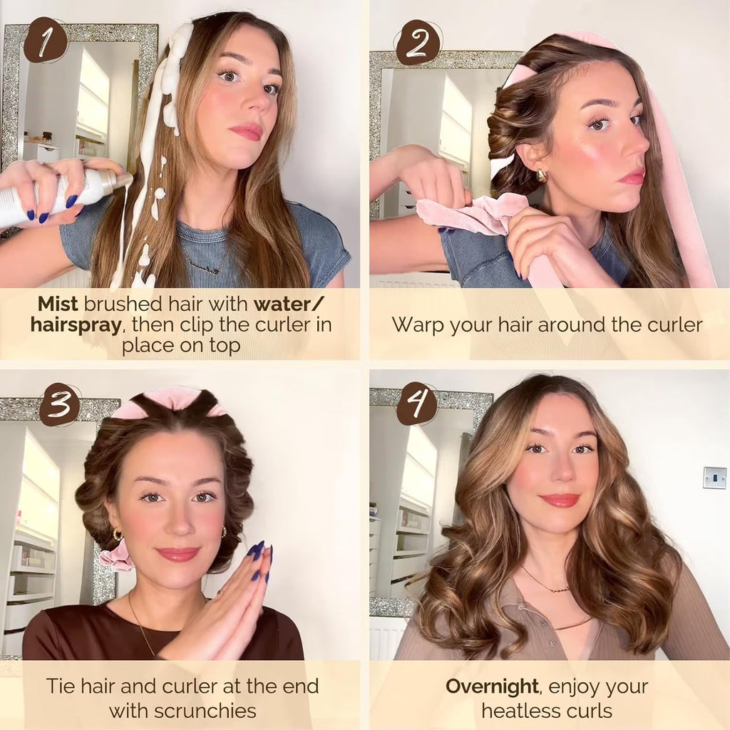 Heatless Hair Curler, Overnight Curl Headband for Natural Wavy Curls,Include Hair Clip Scrunchies for Styling