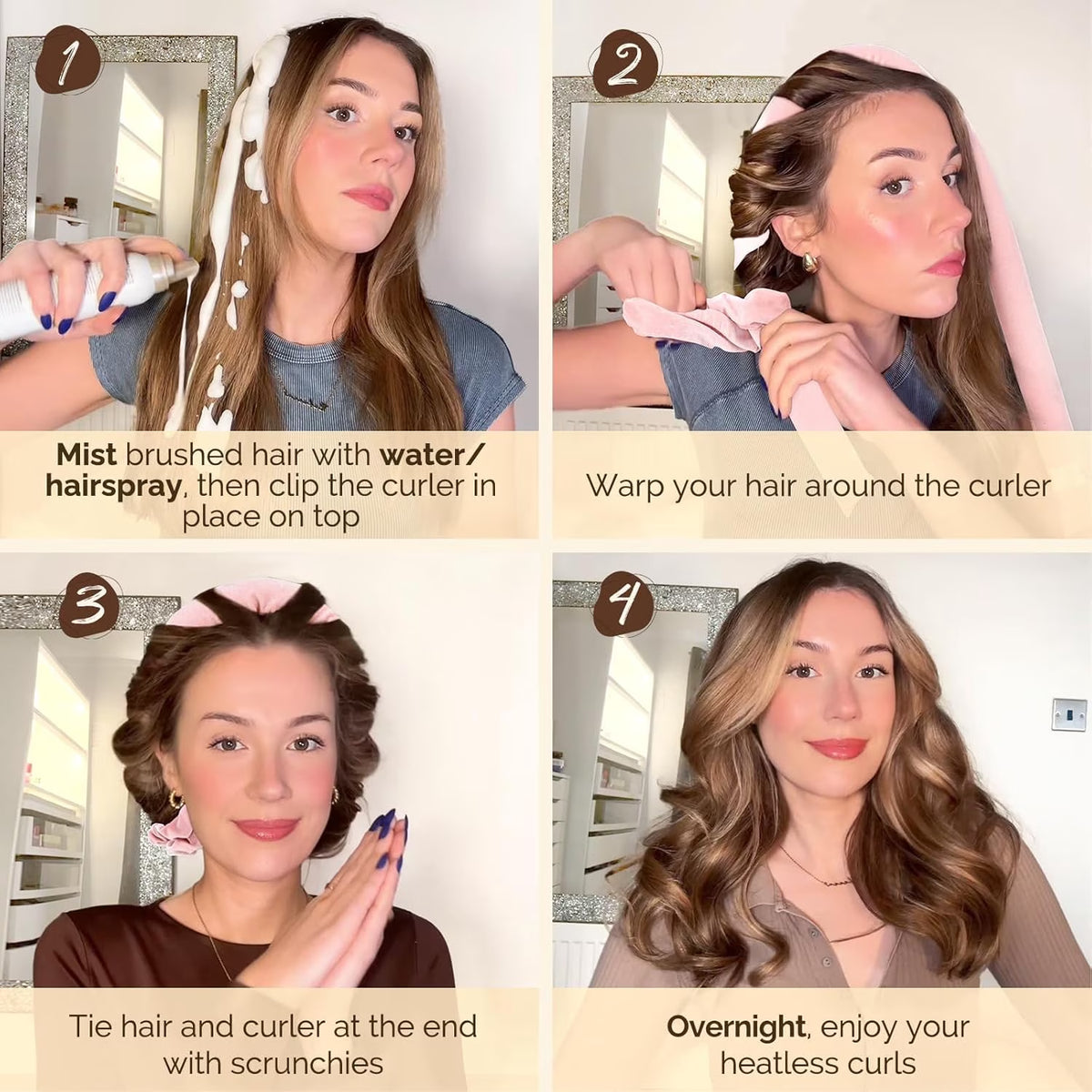Heatless Hair Curler, Overnight Curl Headband for Natural Wavy Curls,Include Hair Clip Scrunchies for Styling