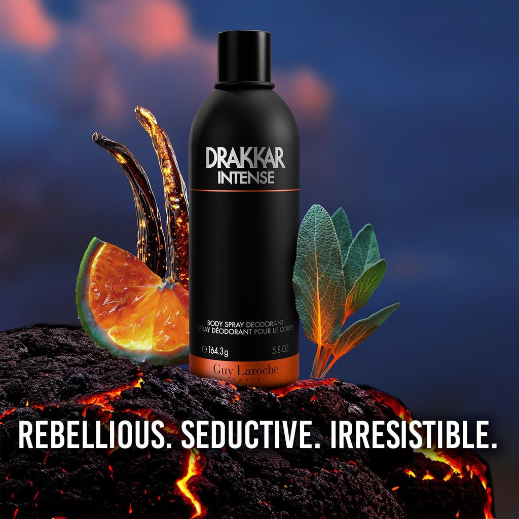 Guy Laroche Drakkar Intense, Seductive & Irresistible Body Spray, Ambery Fougere Fragrance, Long Lasting Mens Cologne, Body Spray for Men 5.8 Fl.Oz