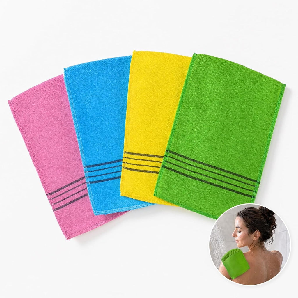 4 Pack Korean Exfoliating Mitt, Body Scrub Glove Bath Washcloth Set