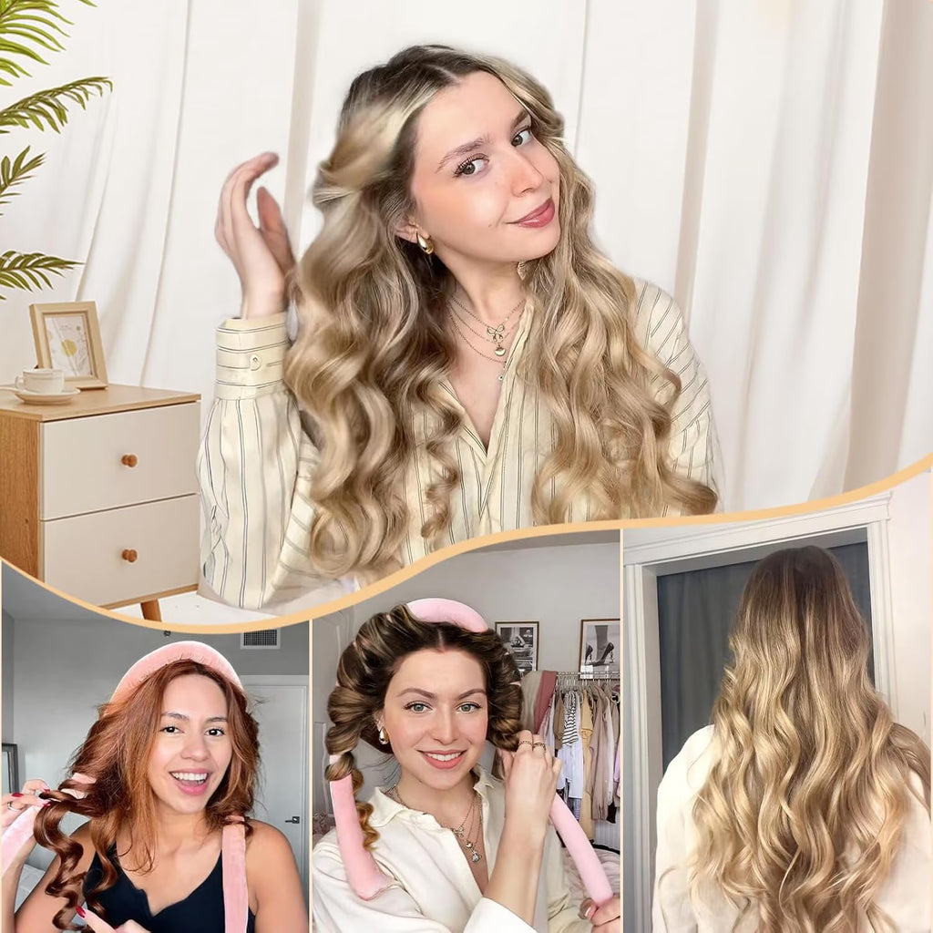 Heatless Hair Curler, Overnight Curl Headband for Natural Wavy Curls,Include Hair Clip Scrunchies for Styling