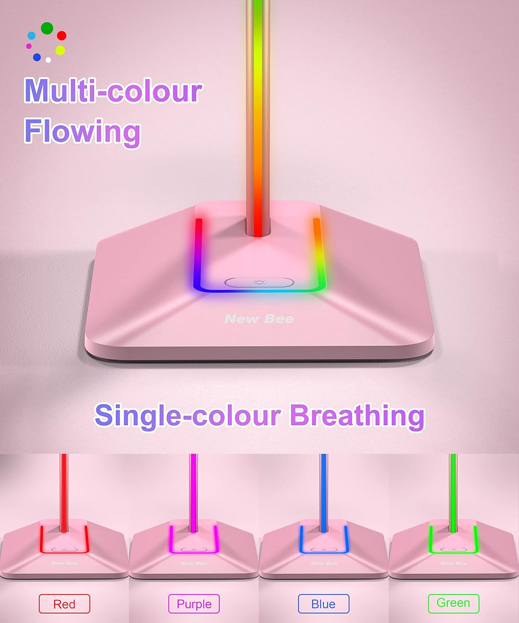 RGB Headphone Stand Gaming Headset Holder USB Charger Desktop Pink