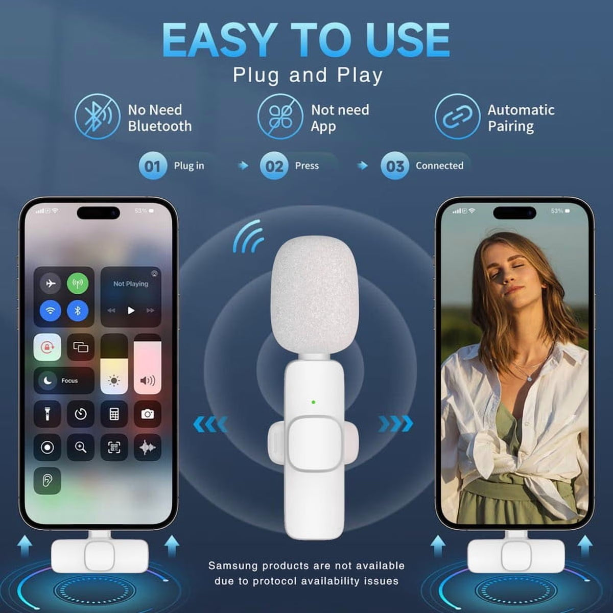 Iphone Android Wireless Lavalier Microphone - 2 Bluetooth Lapel Phone Mic for Video Recording Tiktok Youtube Podcast Interview