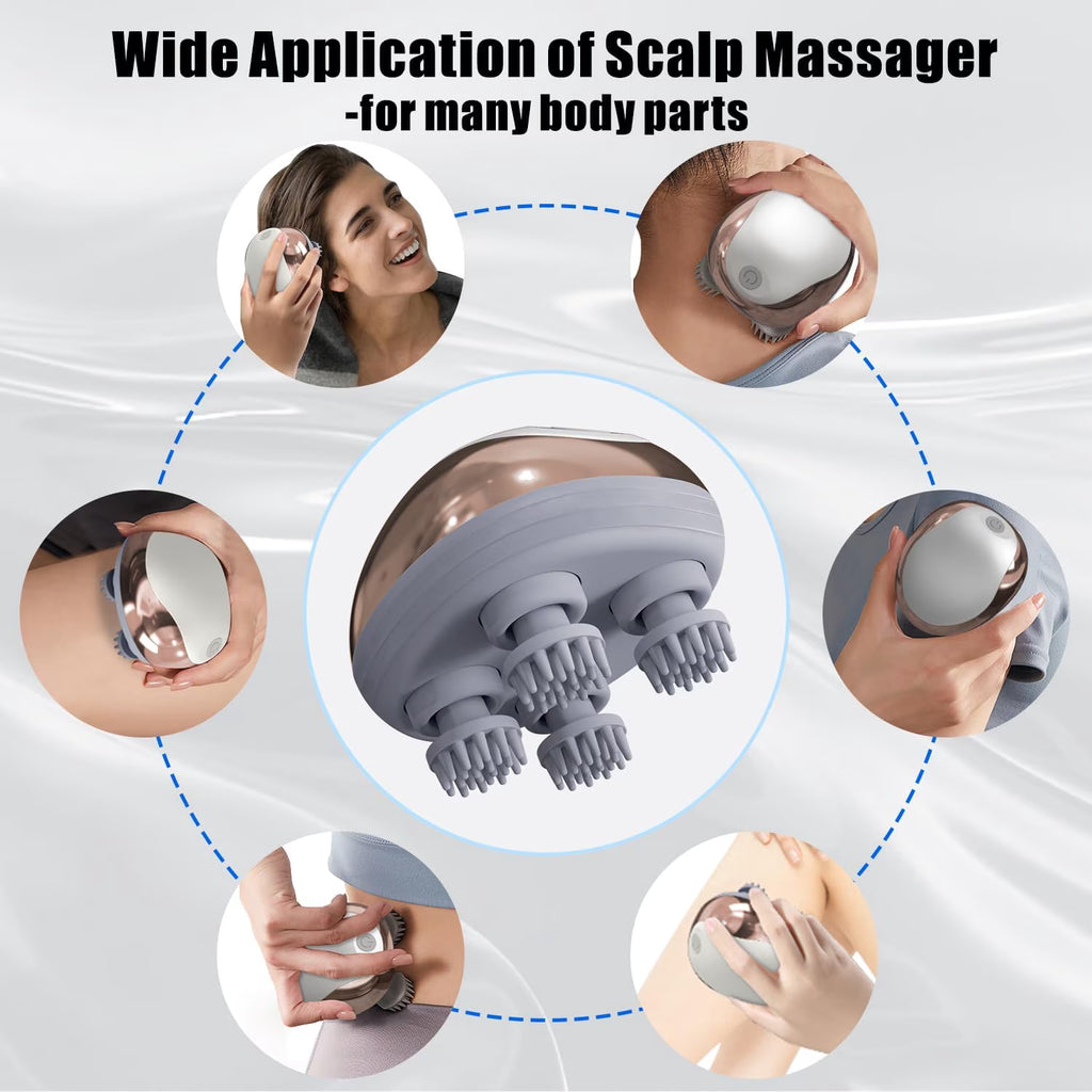 Electric Scalp Massager, Head Massager for Hair Growth and Stress Relax, Handheld Portable Scalp Brush and Scrubber, Head Scratcher with 96 Kneading Nodes, Dog and Cat Massager(White)