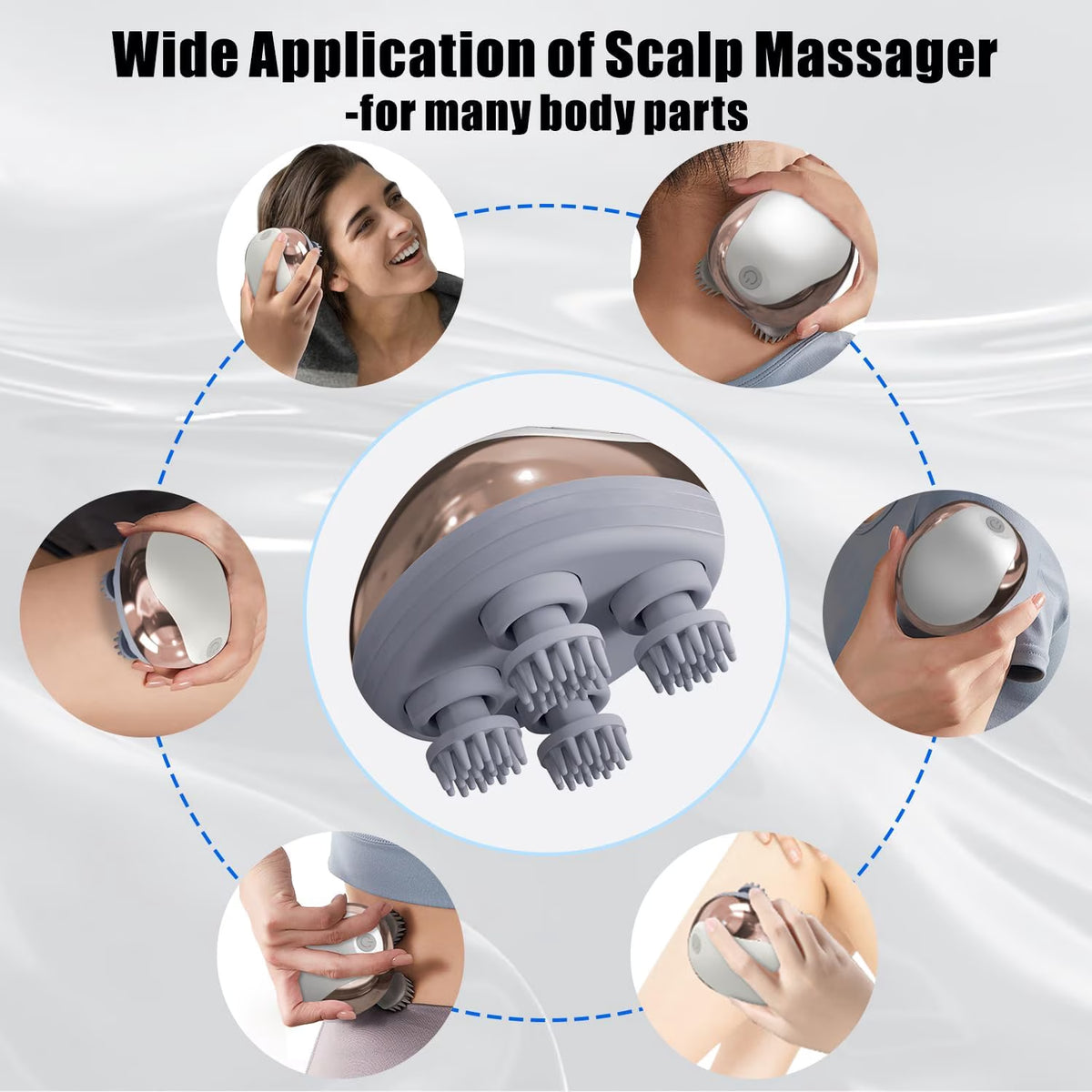 Electric Scalp Massager, Head Massager for Hair Growth and Stress Relax, Handheld Portable Scalp Brush and Scrubber, Head Scratcher with 96 Kneading Nodes, Dog and Cat Massager(White)