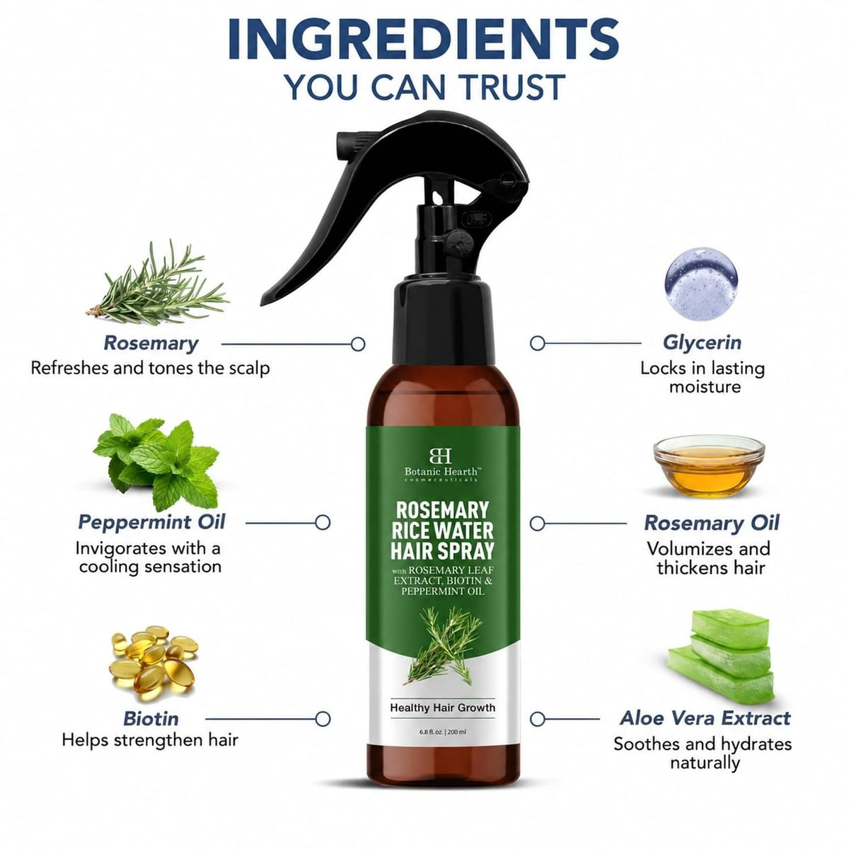 Rosemary and Rice Water Spray for Hair Growth - 6.8 Fl Oz