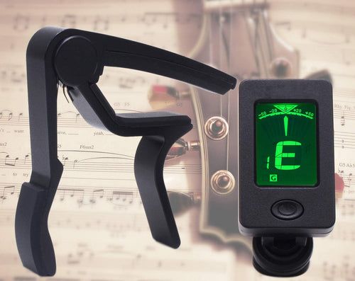 Capo Black Guitar Capo with Tuner Set,Guitar Clip on Tuner for Acoustic Guitar Bass Ukulele Violin