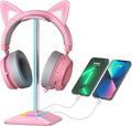RGB Headphone Stand Gaming Headset Holder USB Charger Desktop Pink